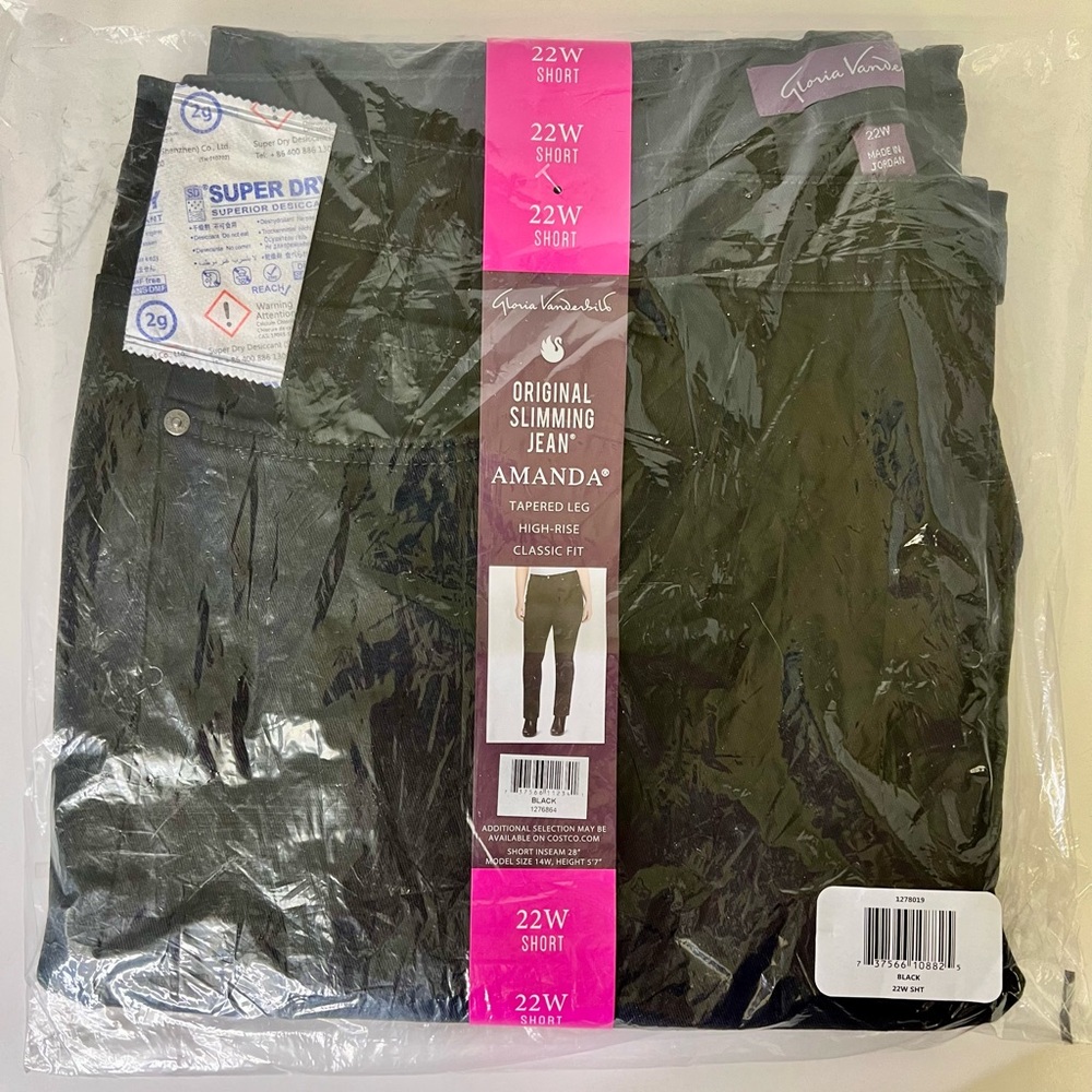 Gloria Vanderbilt Amanda Black Original Slimming Jeans SZ 22W SHORT Tapered Leg